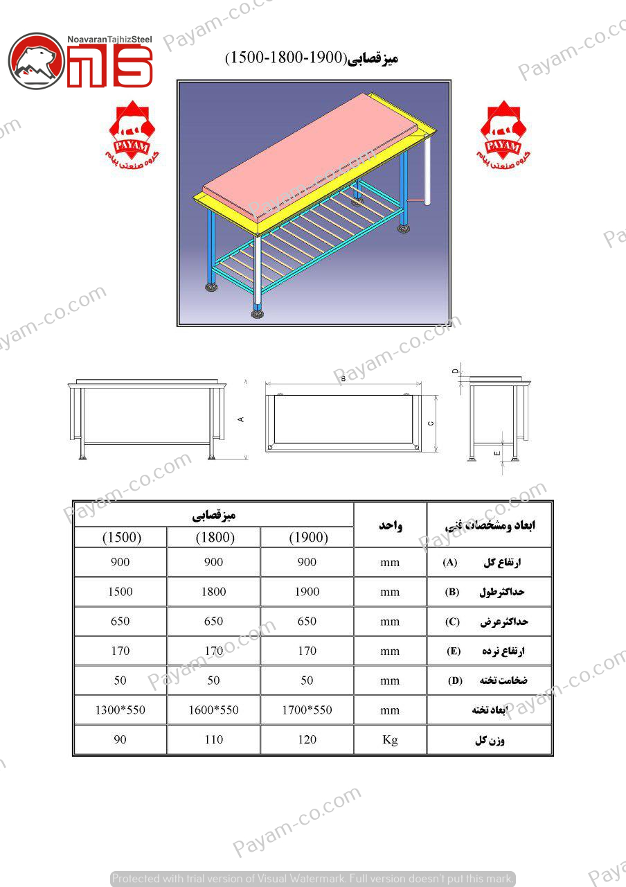 میز قصابی دارای راه آب و تخلیه خون آبه می باشد که کاربرد این میز قطعه کردن محصولات پروتئینی روی آن می باشد و این کانال های آب برای جلوگیری از انتقال خون آبه بر روی زمین می باشد .